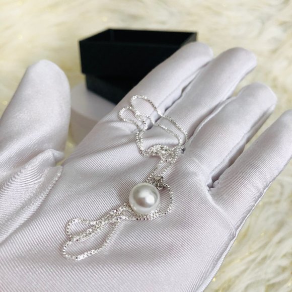 Solid 925 Sterling Silver Pearl Necklace - Picture 11 of 15